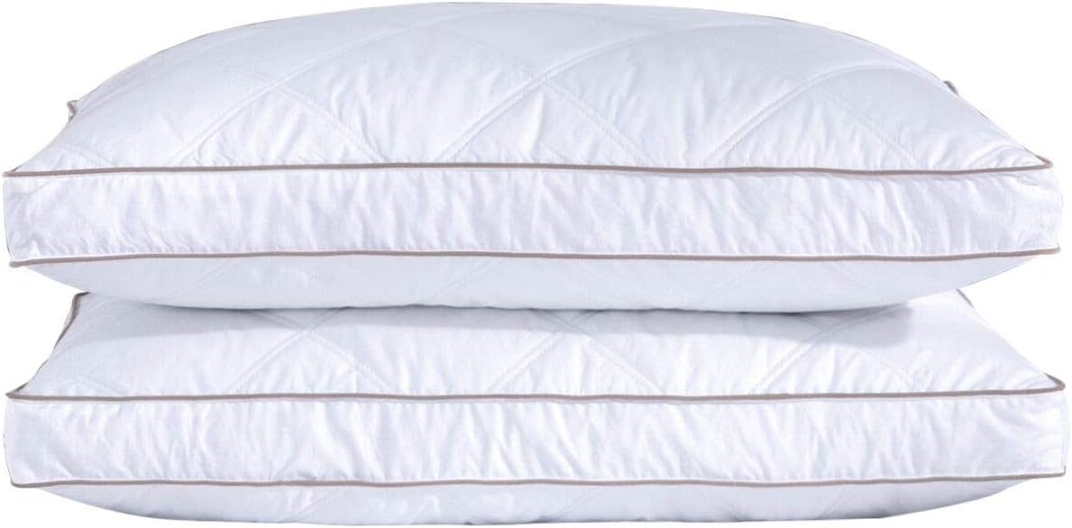 Goose Feathers and Down Pillow for Sleeping Gusseted Bed Hotel Collection Pillows, Standard, Set of 2