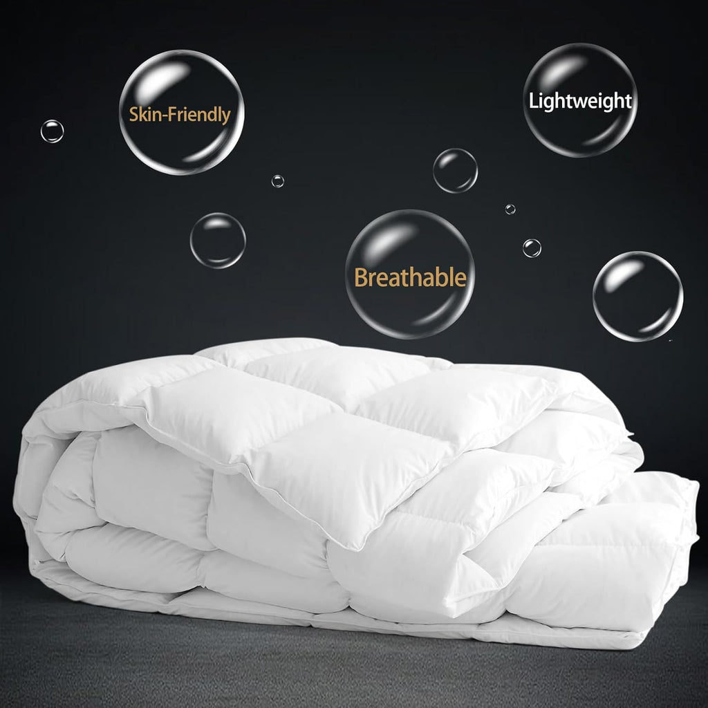 Feather Down Comforter Queen Size - All Season White Down Duvet Insert, Fluffy Breathable Bedding Camping Warm Quilt,Ultra Soft Quiet Luxurious Hotel with 8 Tabs (90" x 90")