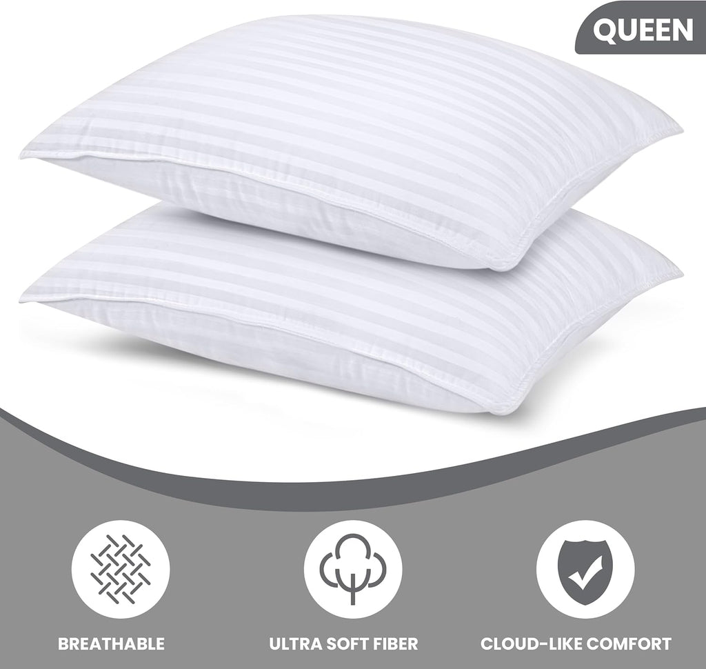 Bed Pillows for Sleeping Queen Size, 1000 Grams Filled Hotel Quality Cooling Pillows for Side, Back or Stomach Sleepers (White, Set of 2)