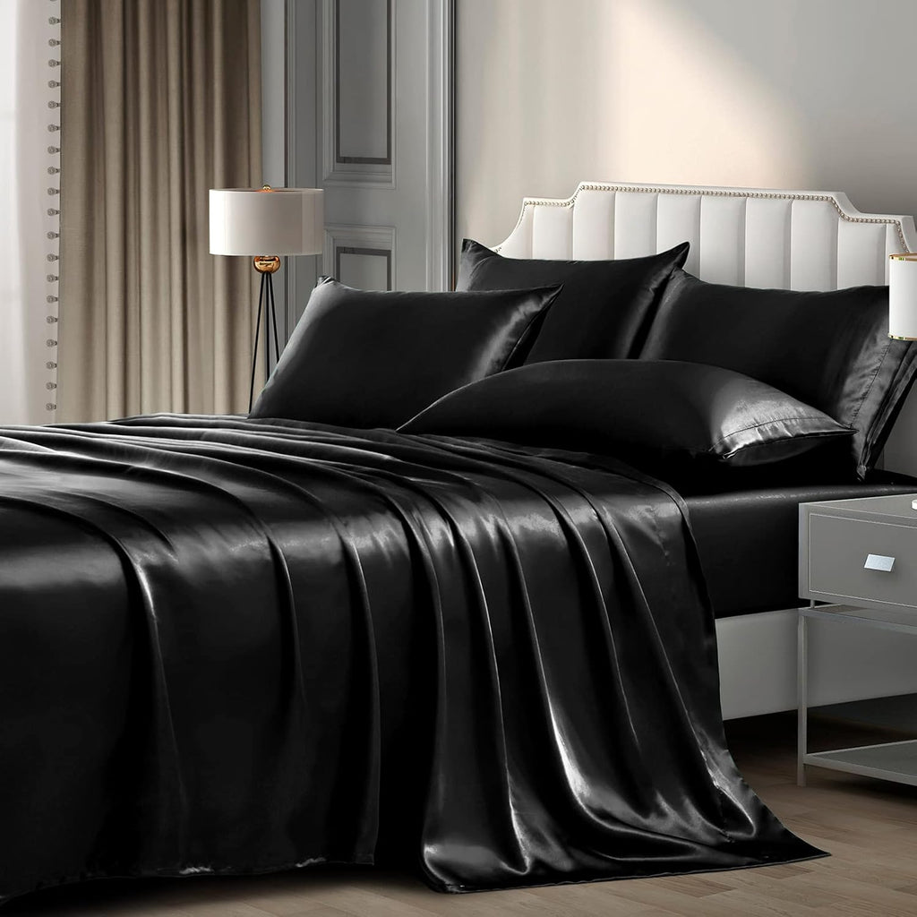 Queen Size Sheet Set - 100% Soft Long-Pile Combed Natural Cotton Sheet Set - Hypoallergenic, Easy to Fit - 4-Piece Set - Sheet and Pillowcases
