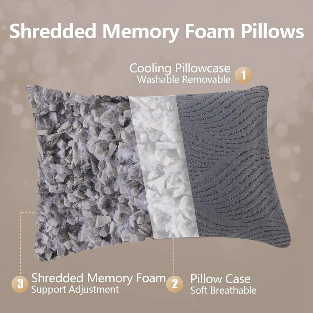 Pillows Queen Size Set of 2 Cooling Memory Foam Pillows for Sleeping Adjustable Medium Firm Back and Side Sleeper