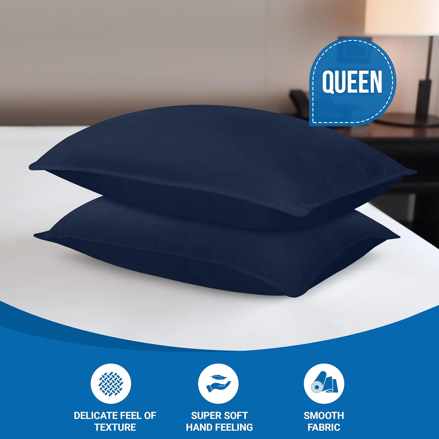 Bed Pillows for Sleeping (Navy), Queen Size, Set of 2, Hotel Pillow, Cooling Pillows for Side, Back or Stomach Sleepers