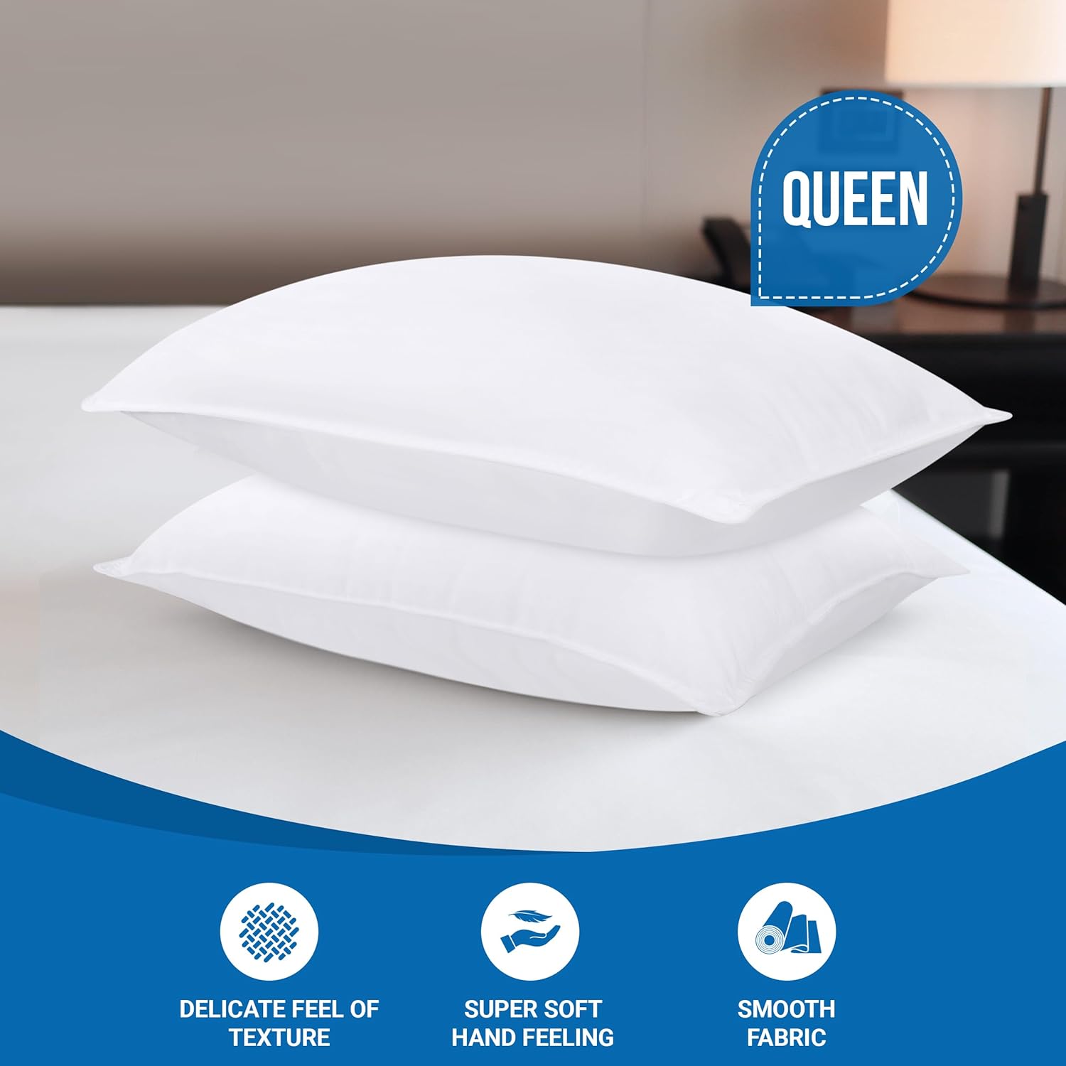 Bed Pillows for Sleeping (White), Queen Size, Set of 2, Hotel Pillow, Cooling Pillows for Side, Back or Stomach Sleepers