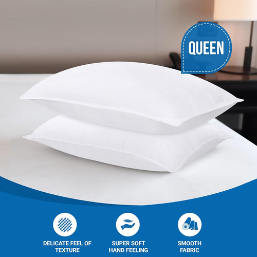 Bed Pillows for Sleeping (White), Queen Size, Set of 2, Hotel Pillow, Cooling Pillows for Side, Back or Stomach Sleepers