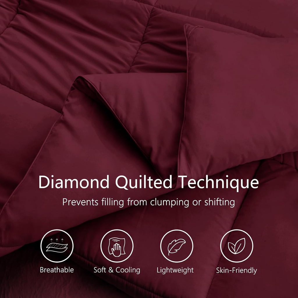 Queen Burgandy Comforter,All Season Quilted Down Alternative Duvet Insert with Corner Tabs, Breathable Bed Comforter, Summer Warm,Burgandy (88"x88")
