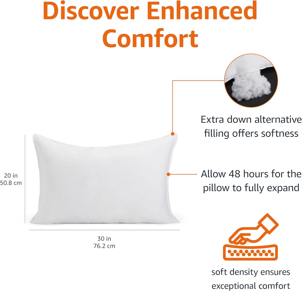 Down Alternative Pillows, Soft Density for Stomach and Back Sleepers, Queen, Pack of 2
