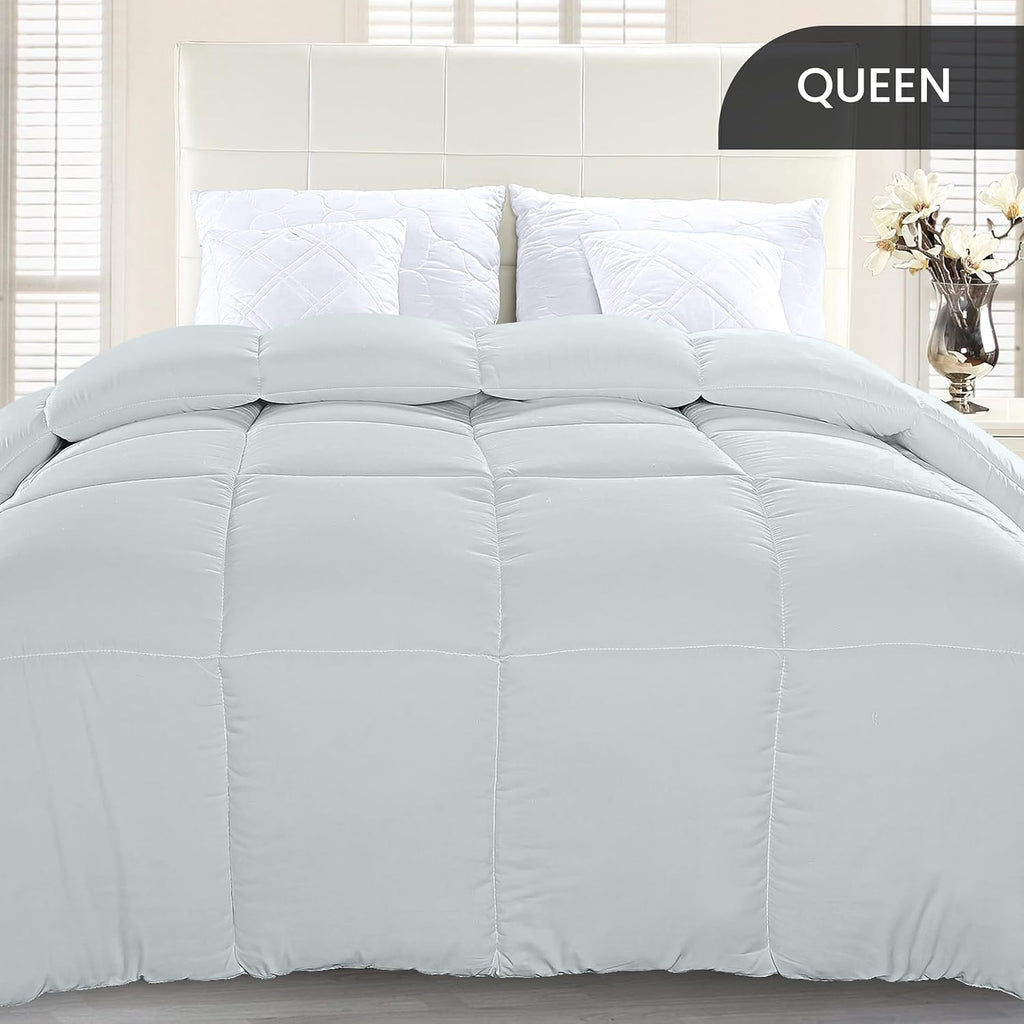 Comforter Duvet Insert, Quilted Comforter with Corner Tabs, Box Stitched Down Alternative Comforters Queen Size (Light Grey)