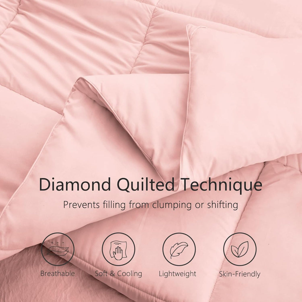 Queen Pink Comforter,All Season Quilted Down Alternative Duvet Insert with Corner Tabs, Breathable Bed Comforter, Summer Warm, Pink (88"x88")