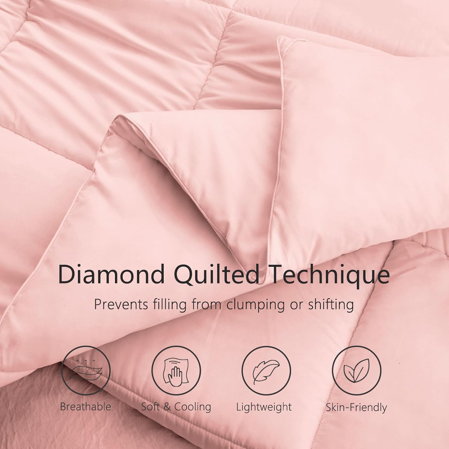 Queen Pink Comforter,All Season Quilted Down Alternative Duvet Insert with Corner Tabs, Breathable Bed Comforter, Summer Warm, Pink (88"x88")