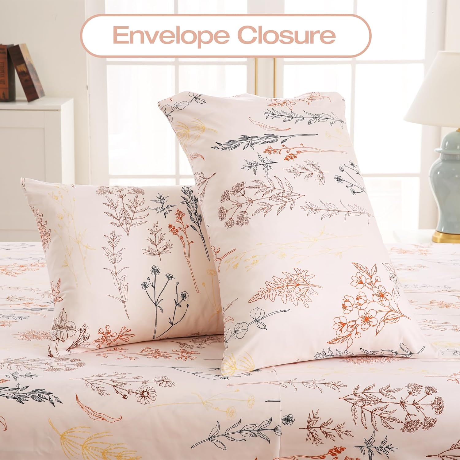 Floral Pattern King Size Sheet Set, Bohemian Floral Pattern Sheet Set, Beige Fall Bedding, Includes Sheet and Pillowcases, Soft Microfiber Material, 15-inch Extra-Deep Pocket Fitted Sheet Set, 4-Piece Set