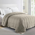 Blankets Queen Size - Soft Lightweight Down Blanket for All Seasons, Cozy Warm Luxury Bed Blanket with Satin Trim, Cotton Cover, Khaki (90"X90")