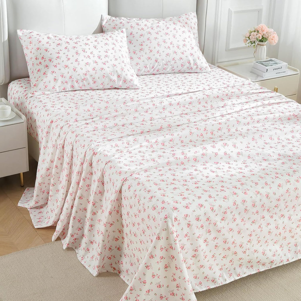 Full-size four-piece sheet set, soft and breathable, bedroom-friendly, deep pocket design, accommodates mattresses up to 16 inches thick, wrinkle-resistant and cool