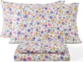 Purple and Yellow Floral Pattern Sheet Set - 4-Piece Sheet Set - Wrinkle-resistant and ultra-soft - Fits mattresses up to 15 inches thick (Queen Size)