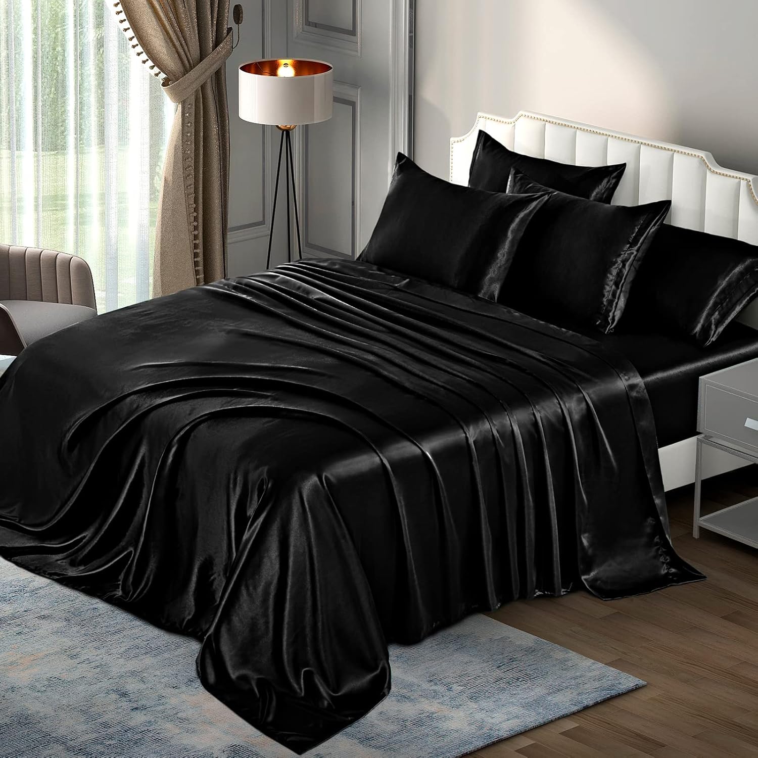 Queen Size Sheet Set - 100% Soft Long-Pile Combed Natural Cotton Sheet Set - Hypoallergenic, Easy to Fit - 4-Piece Set - Sheet and Pillowcases