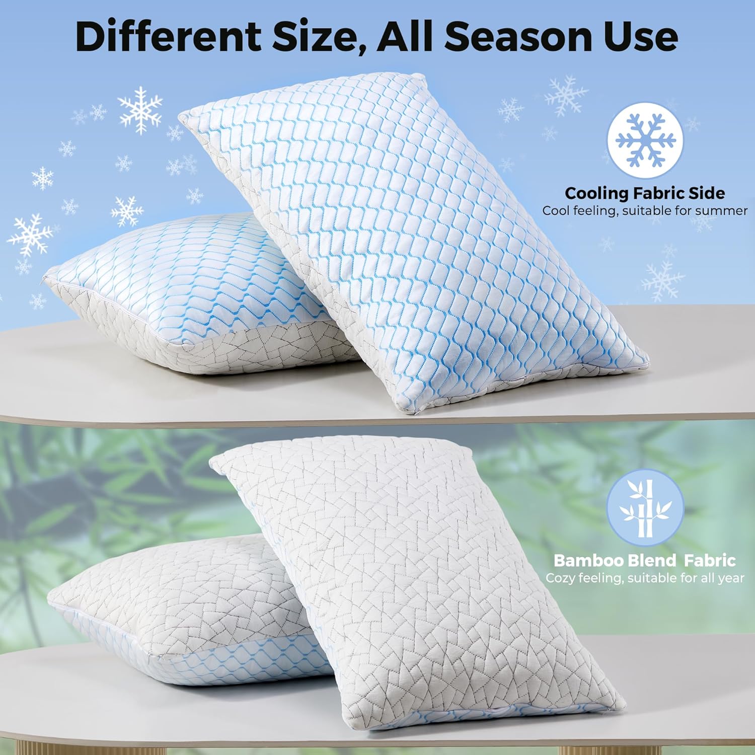 Pillows Queen Size Set of 2, Shredded Memory Foam Pillows, Cooling Foam Pillows for Sleeping, Soft Bed Pillow Queen Size with Adjustable Foam for Side, Back and Stomach Sleepers(Queen)