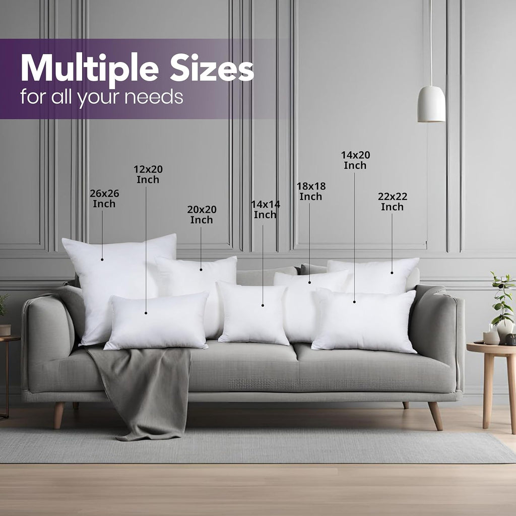 Throw Pillows Insert (Pack of 2, White) - 12 x 20 Inches Bed and Couch Pillows - Indoor Decorative Pillow