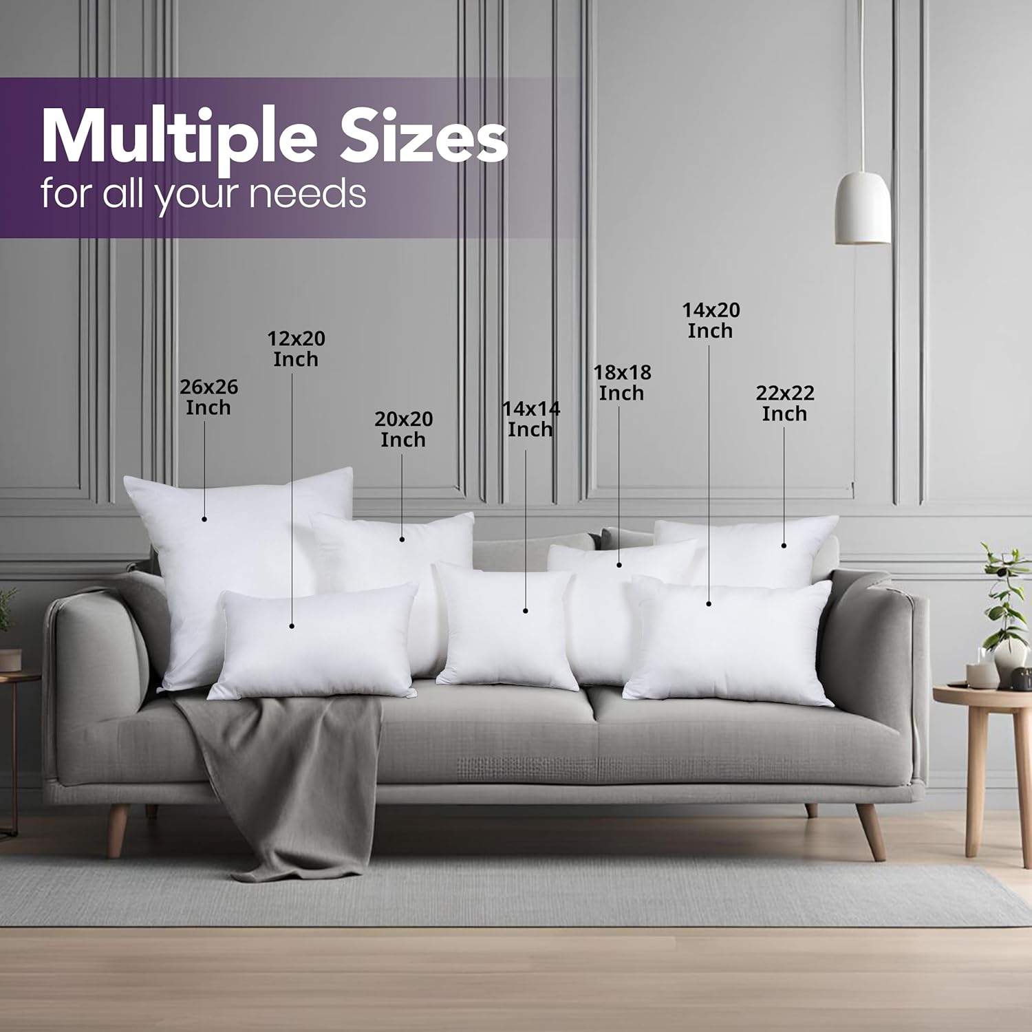 Throw Pillows Insert (Pack of 2, White) - 12 x 20 Inches Bed and Couch Pillows - Indoor Decorative Pillow