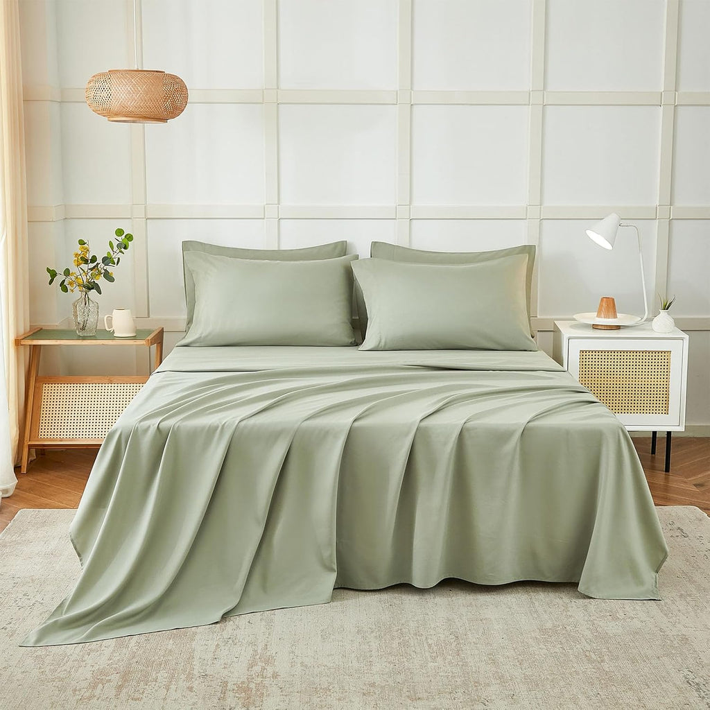 Six-piece sheet set, hotel-grade luxury ultra-soft 1800 series microfiber queen sheet set - wrinkle-resistant and breathable - 14-inch deep pocket sheet, fits queen size beds (queen size, sage green).